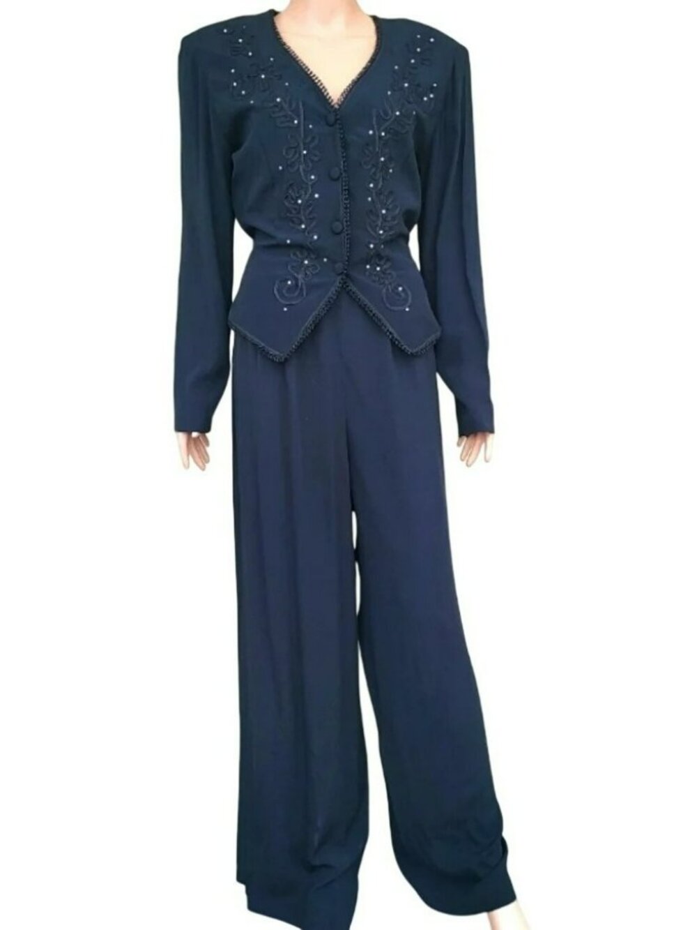 VTG Deadstock Karin Stevens Women's 14 Embellished Black Jumpsuit